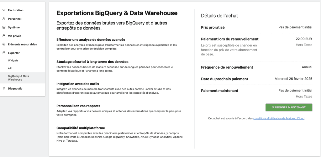 Guide Matomo : Export BigQuery et Data Warehouse